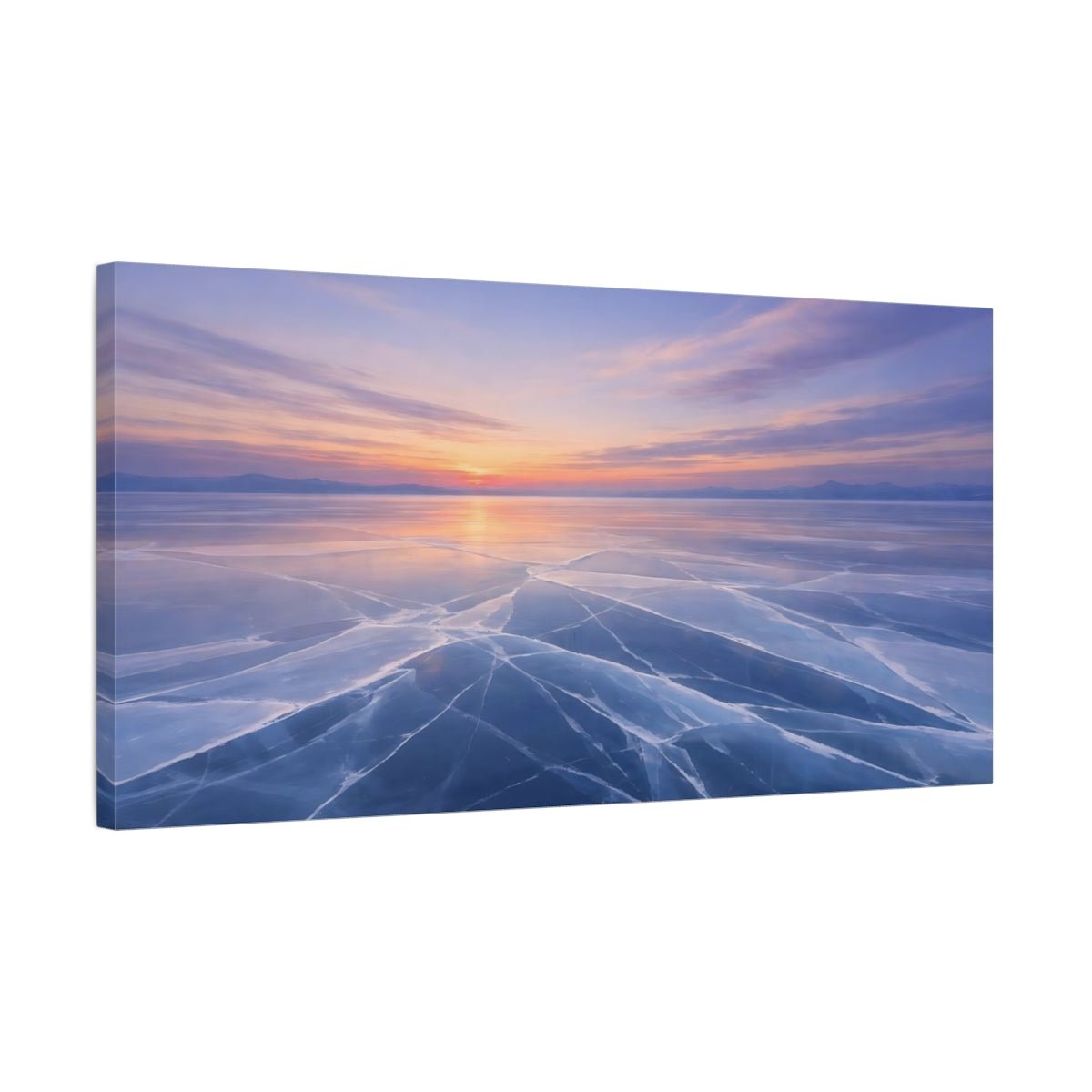 Nature Frozen Lake Blue And Orange - Canvas Wall Art Print - YesArtYes