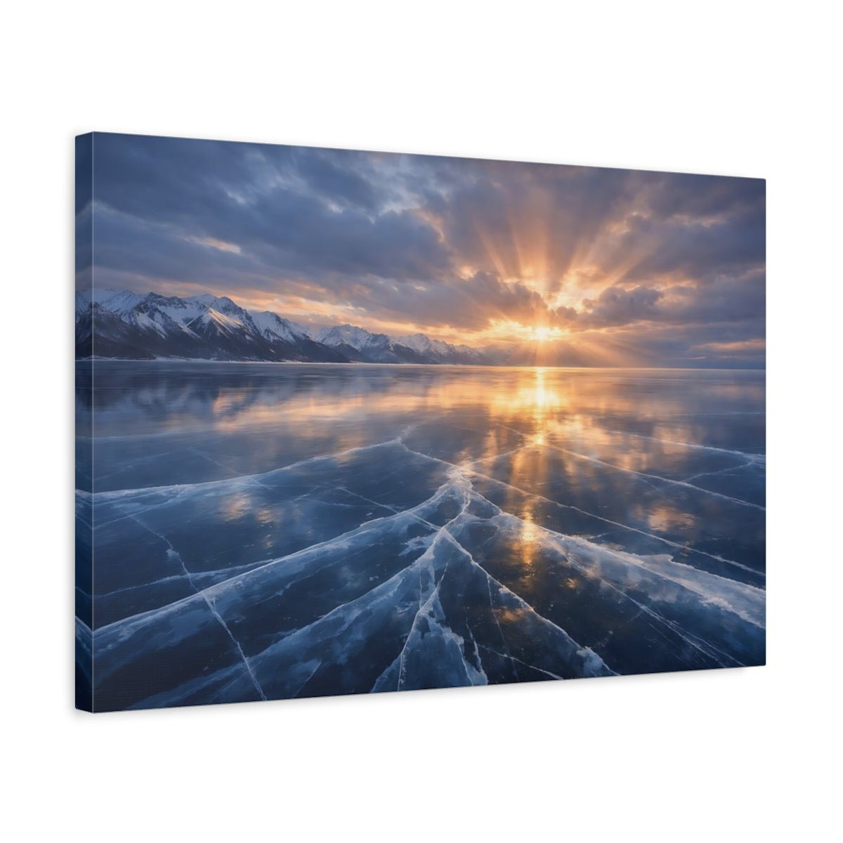 Nature Frozen Lake Blue And Orange - Canvas Wall Art Print - YesArtYes