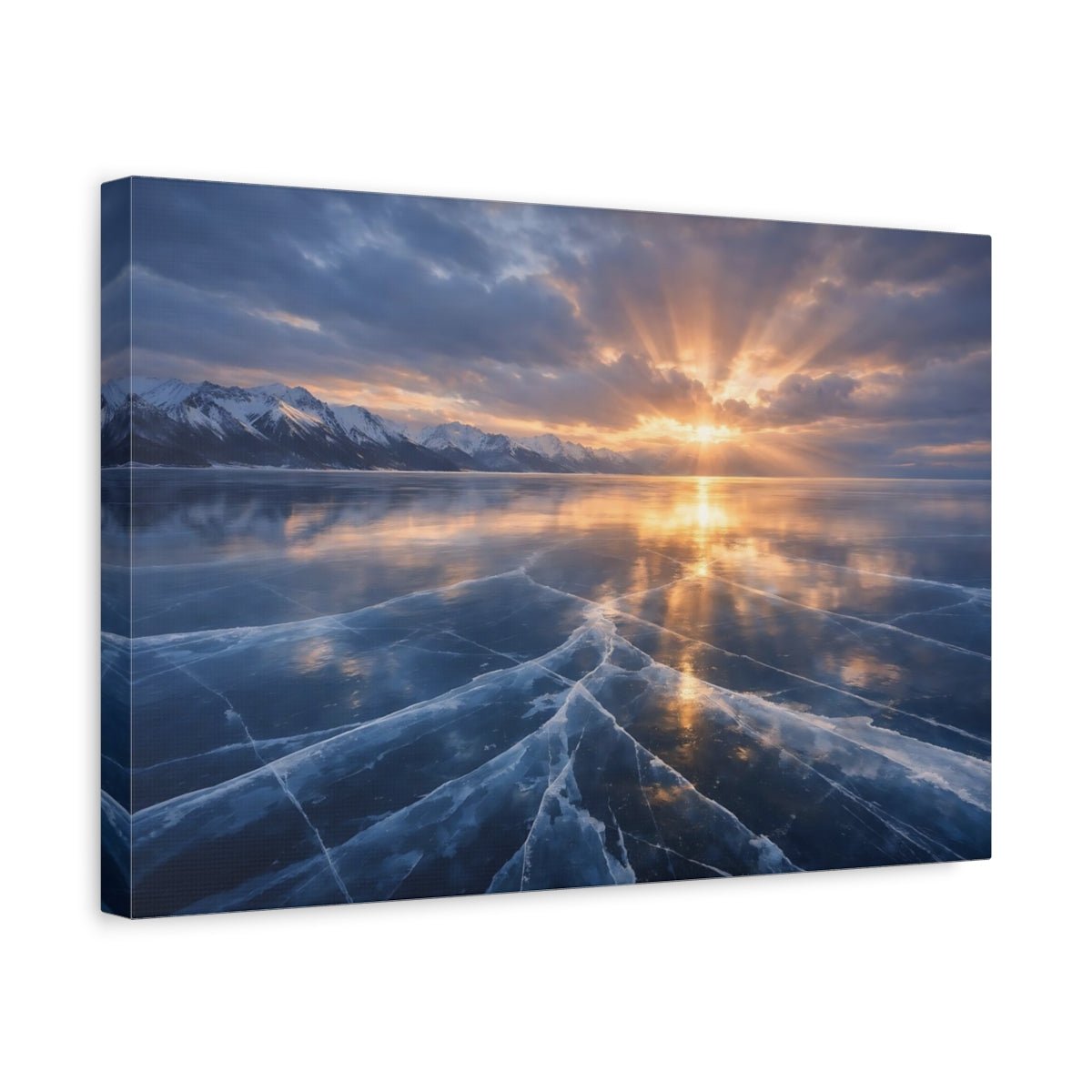 Nature Frozen Lake Blue And Orange - Canvas Wall Art Print - YesArtYes