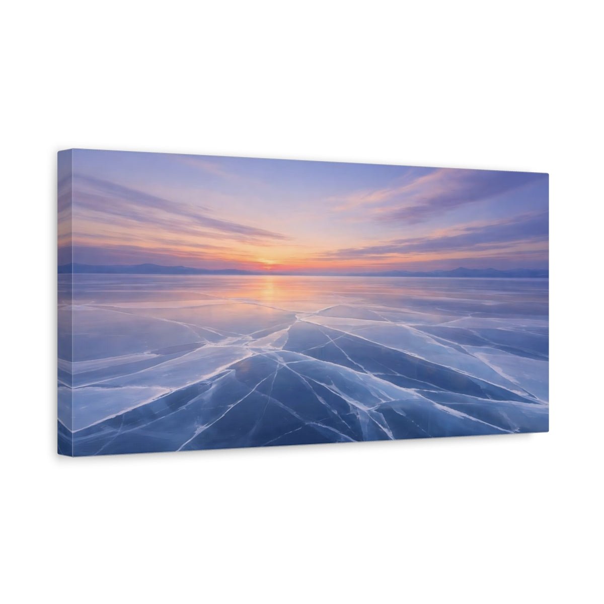 Nature Frozen Lake Blue And Orange - Canvas Wall Art Print - YesArtYes