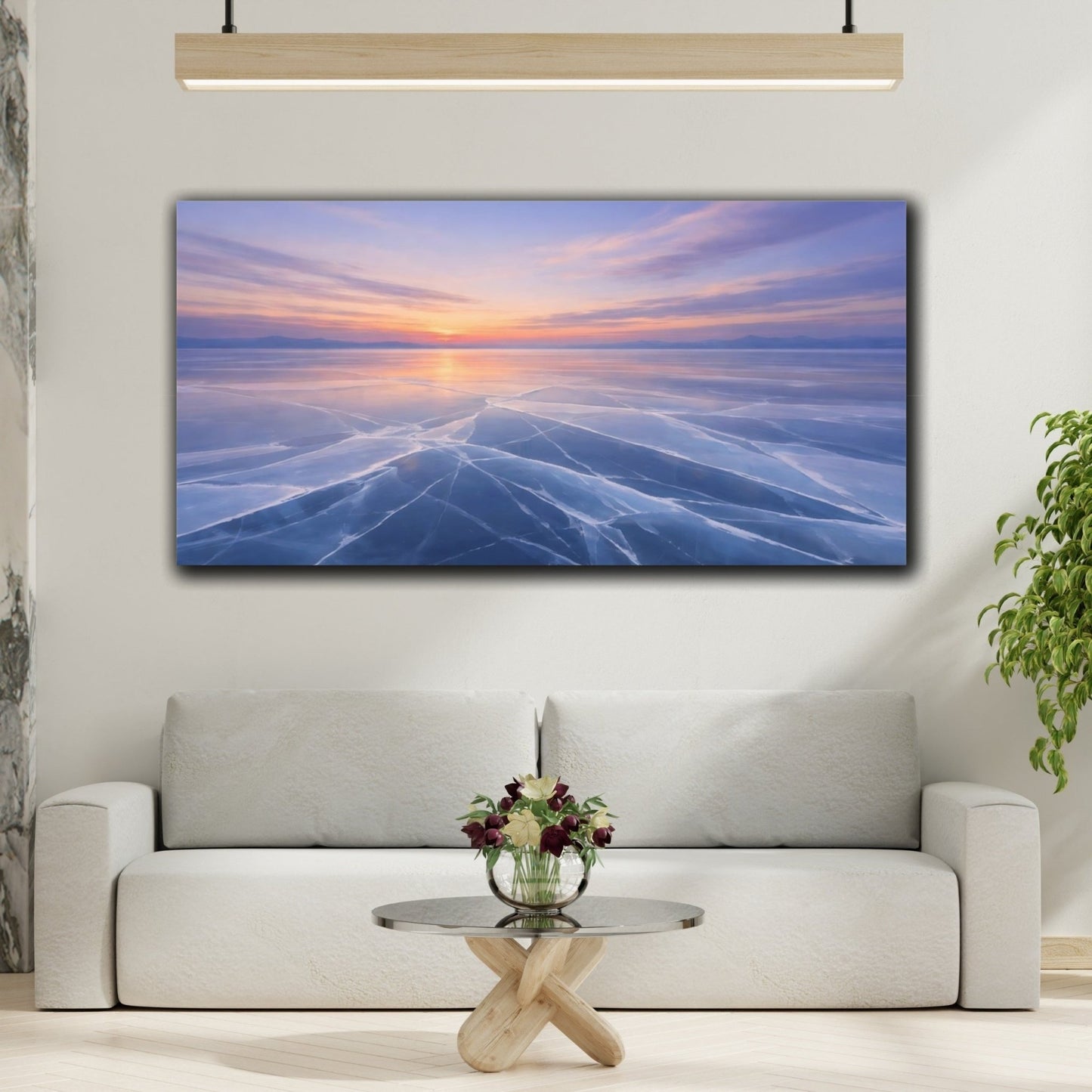 Nature Frozen Lake Blue And Orange - Canvas Wall Art Print - YesArtYes