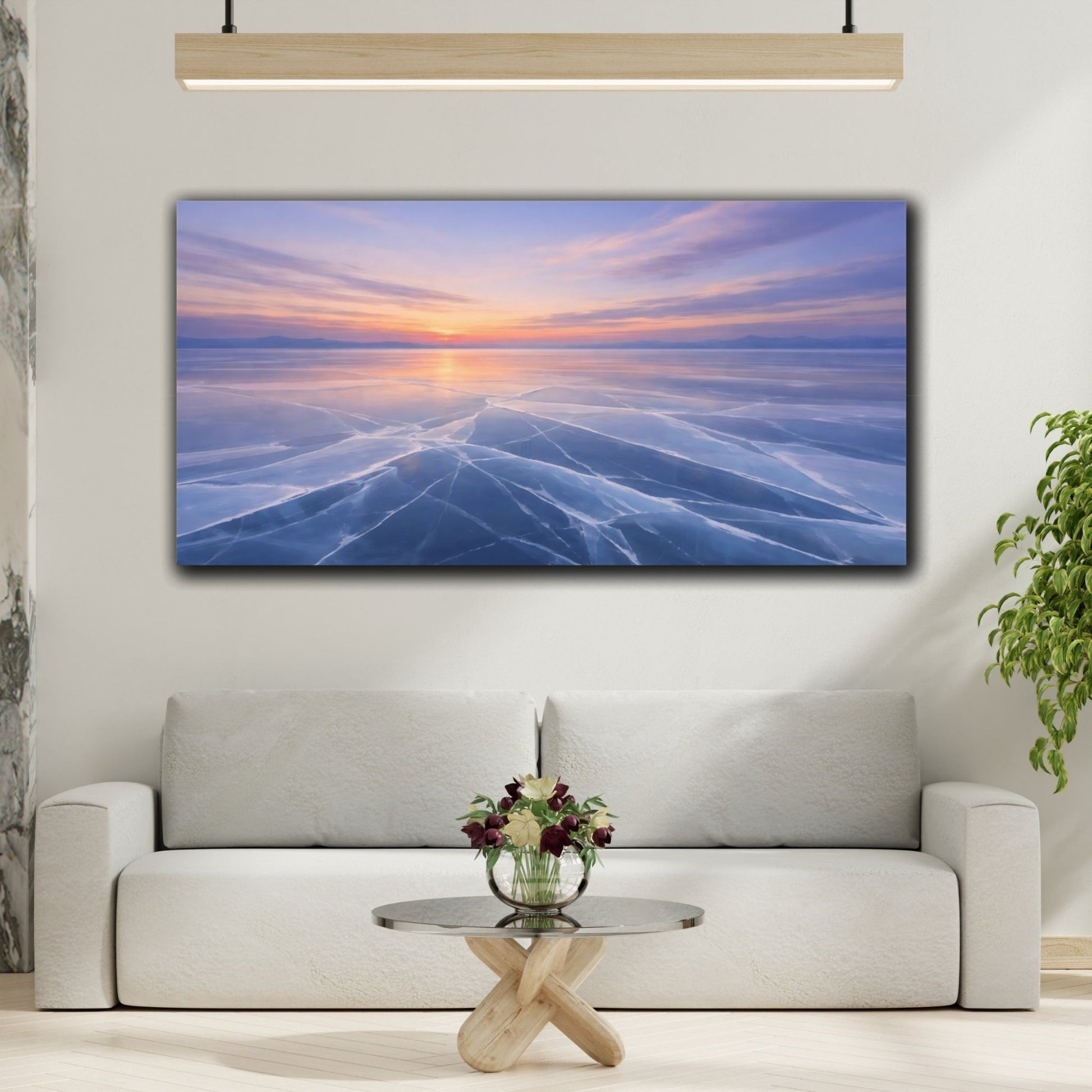 Nature Frozen Lake Blue And Orange - Canvas Wall Art Print - YesArtYes