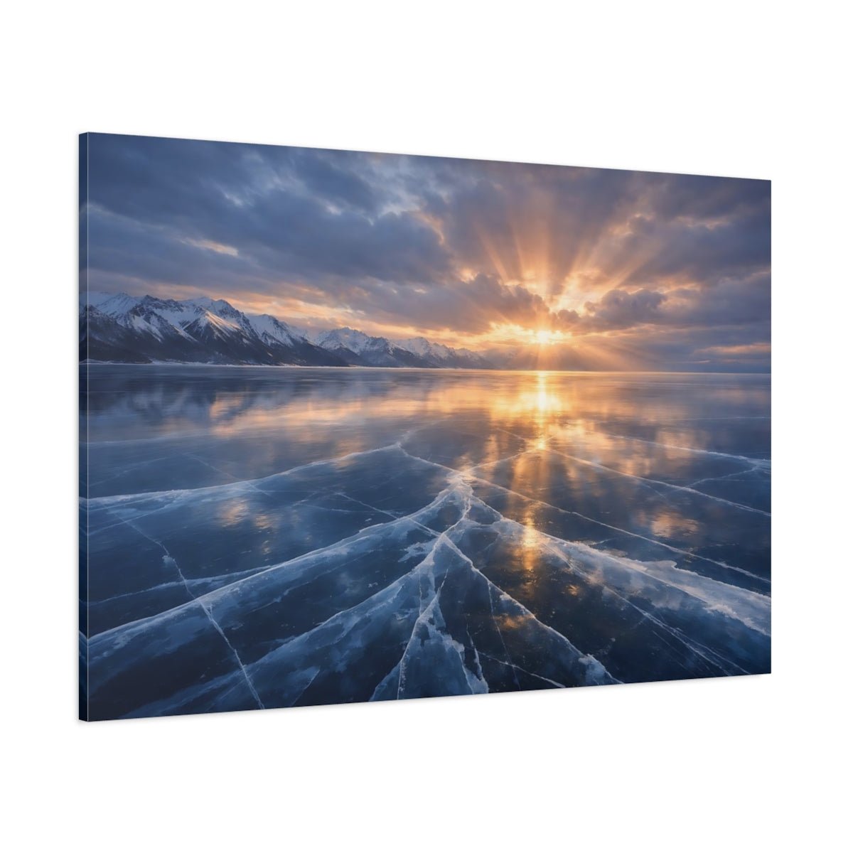 Nature Frozen Lake Blue And Orange - Canvas Wall Art Print - YesArtYes