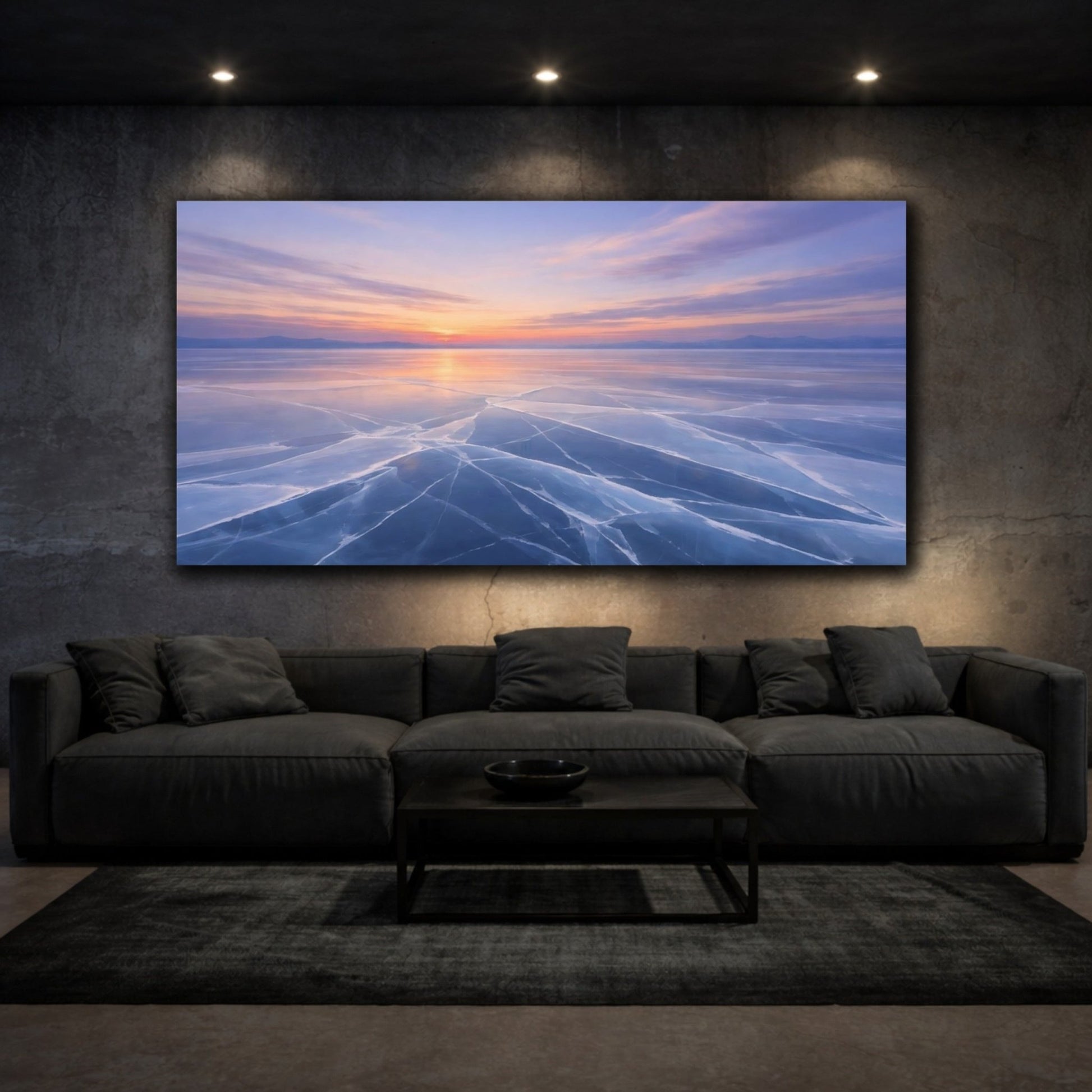 Nature Frozen Lake Blue And Orange - Canvas Wall Art Print - YesArtYes