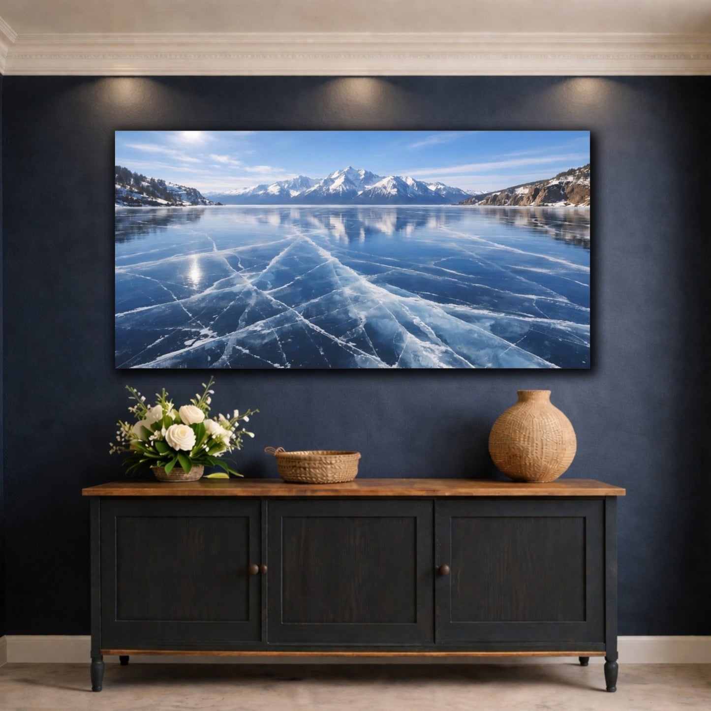 Nature Frozen Lake Blue And White - Canvas Wall Art Print - YesArtYes