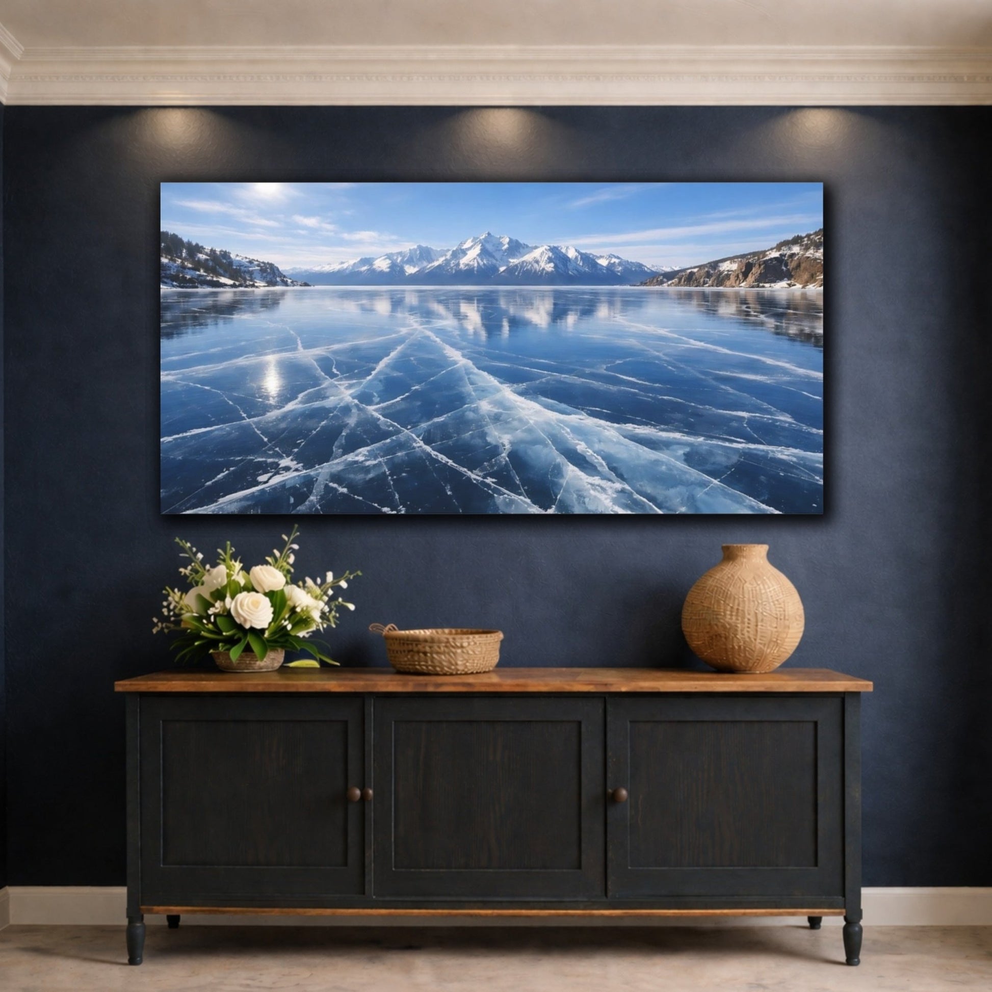 Nature Frozen Lake Blue And White - Canvas Wall Art Print - YesArtYes