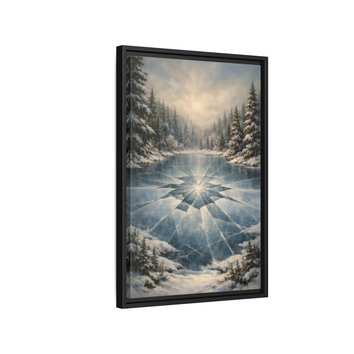 Nature Frozen Lake Blue - Framed Canvas Wall Art Print - YesArtYes