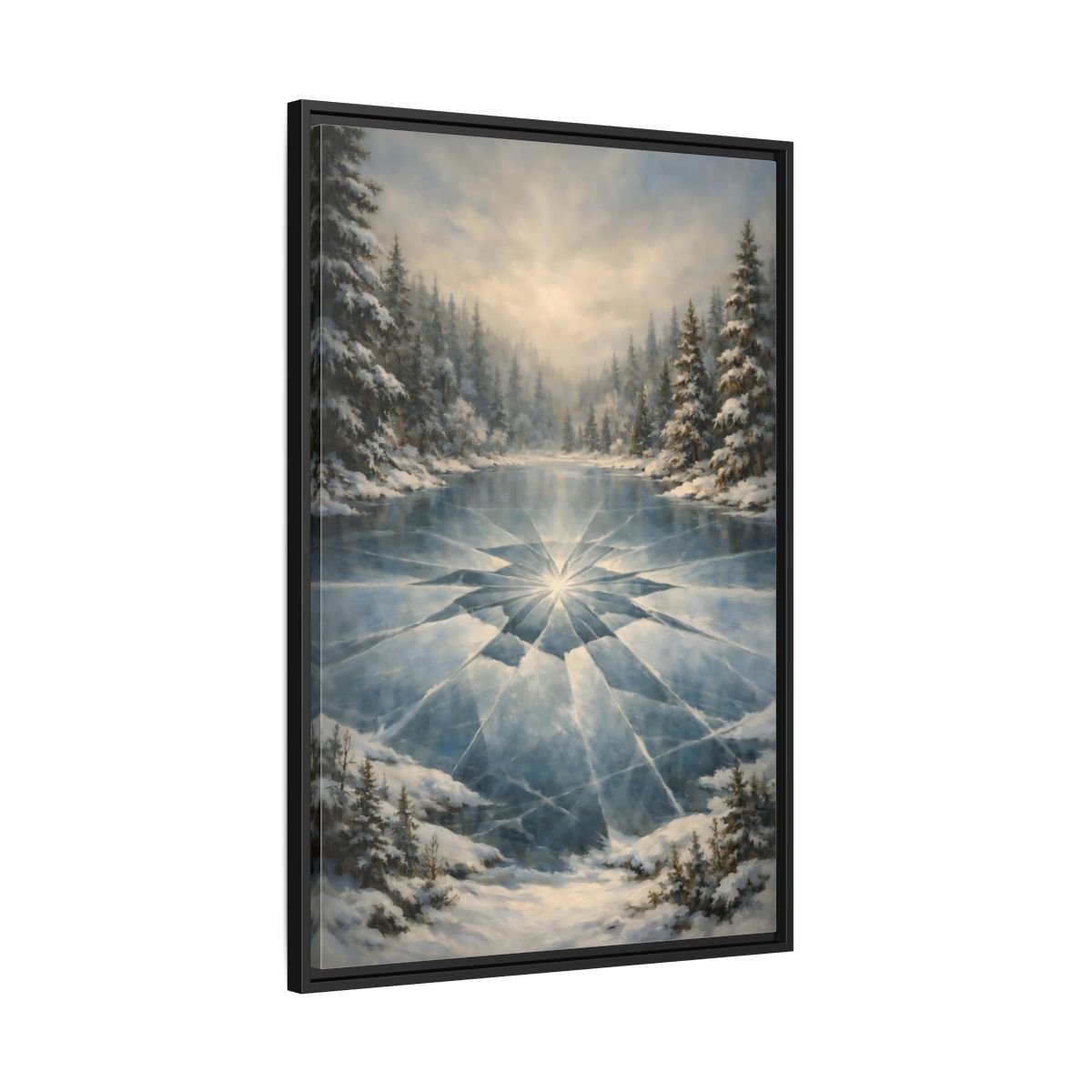 Nature Frozen Lake Blue - Framed Canvas Wall Art Print - YesArtYes