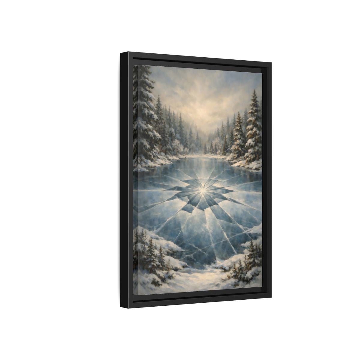 Nature Frozen Lake Blue - Framed Canvas Wall Art Print - YesArtYes