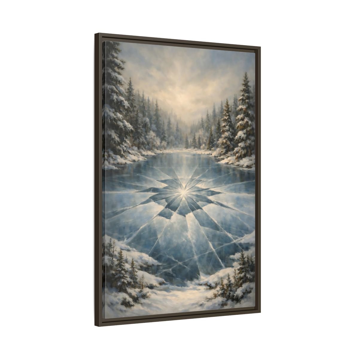 Nature Frozen Lake Blue - Framed Canvas Wall Art Print - YesArtYes