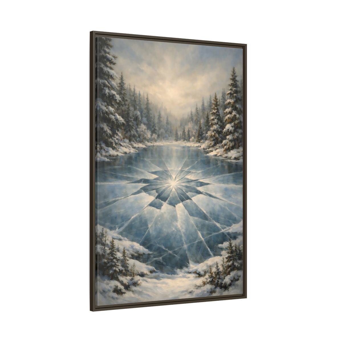 Nature Frozen Lake Blue - Framed Canvas Wall Art Print - YesArtYes