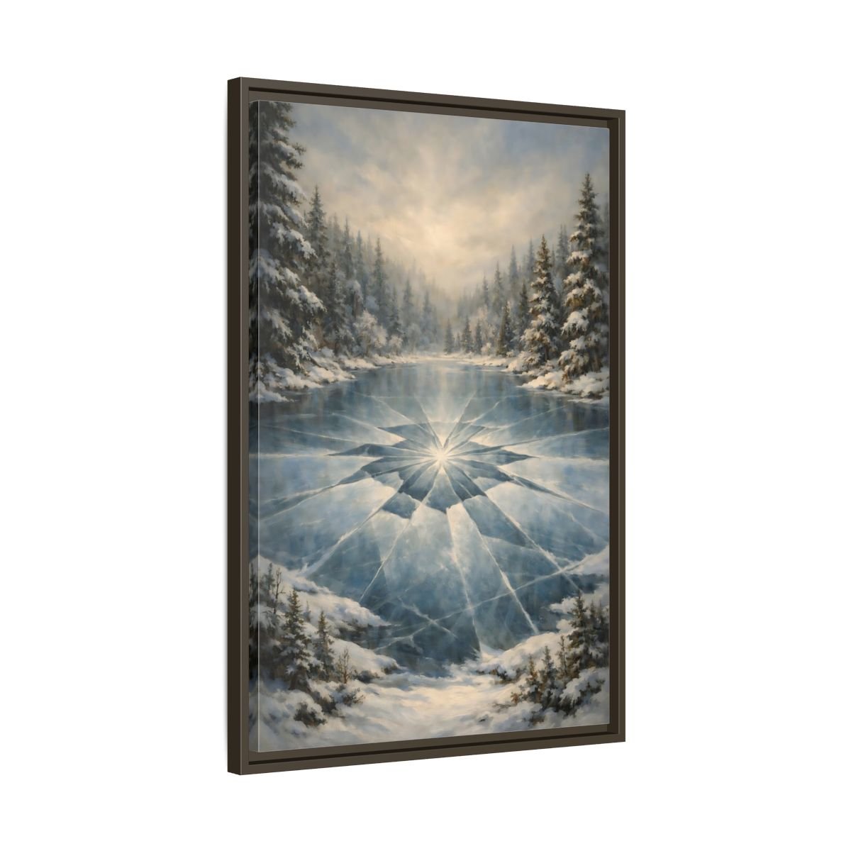 Nature Frozen Lake Blue - Framed Canvas Wall Art Print - YesArtYes