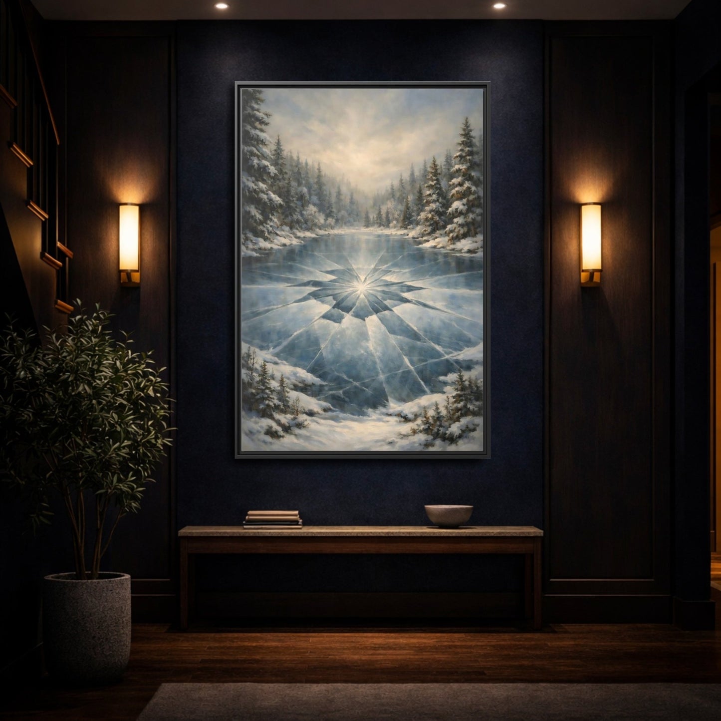 Nature Frozen Lake Blue - Framed Canvas Wall Art Print - YesArtYes