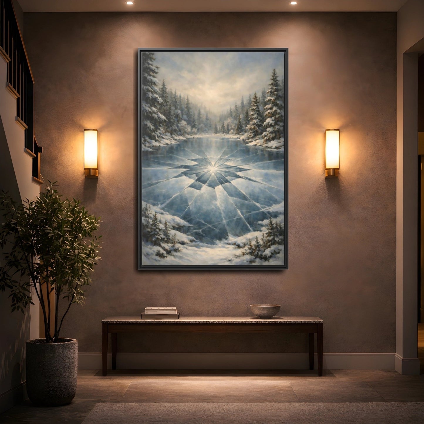 Nature Frozen Lake Blue - Framed Canvas Wall Art Print - YesArtYes
