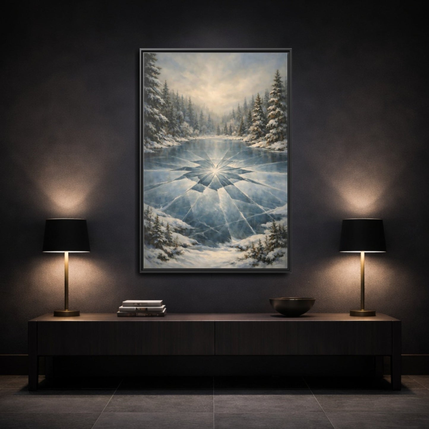 Nature Frozen Lake Blue - Framed Canvas Wall Art Print - YesArtYes