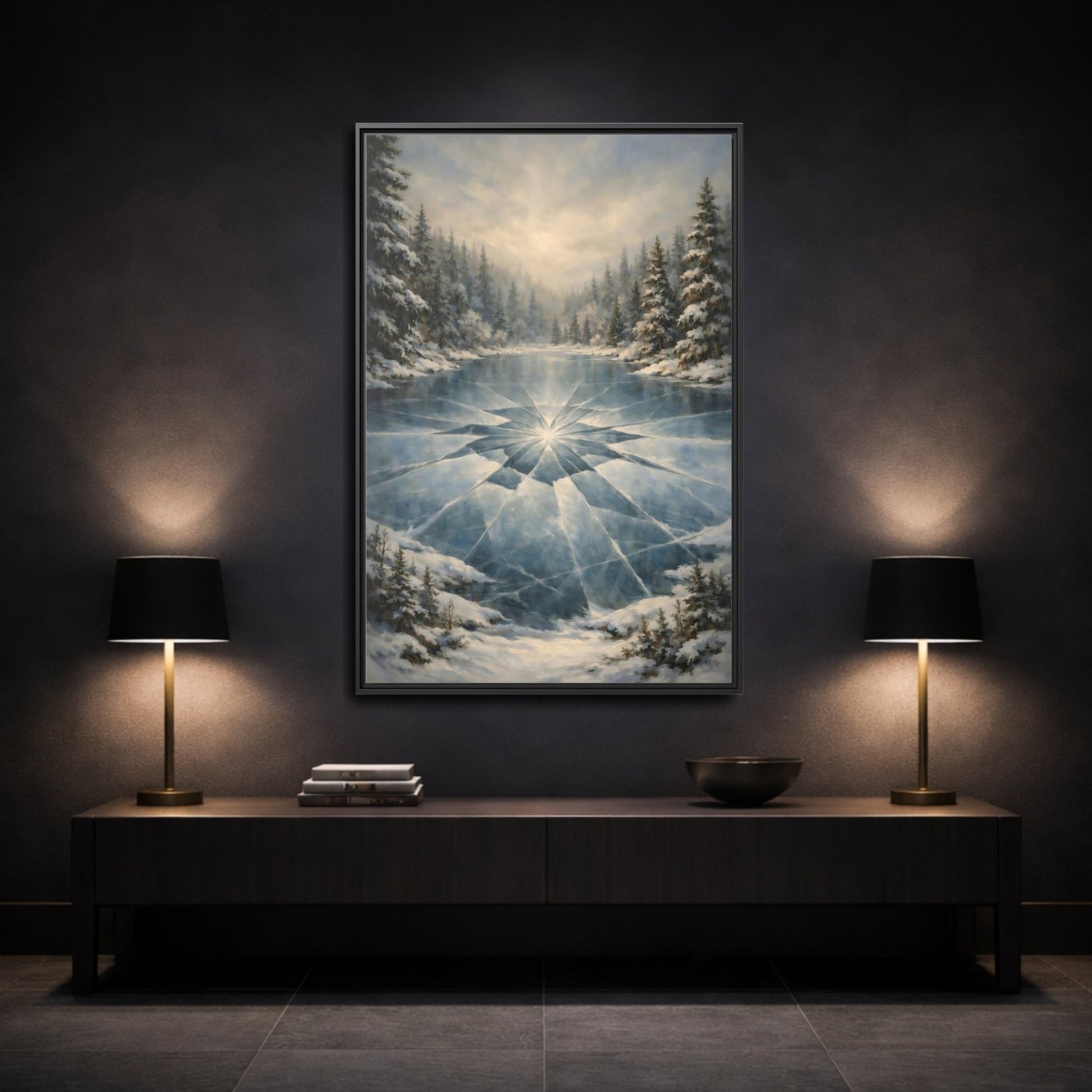 Nature Frozen Lake Blue - Framed Canvas Wall Art Print - YesArtYes