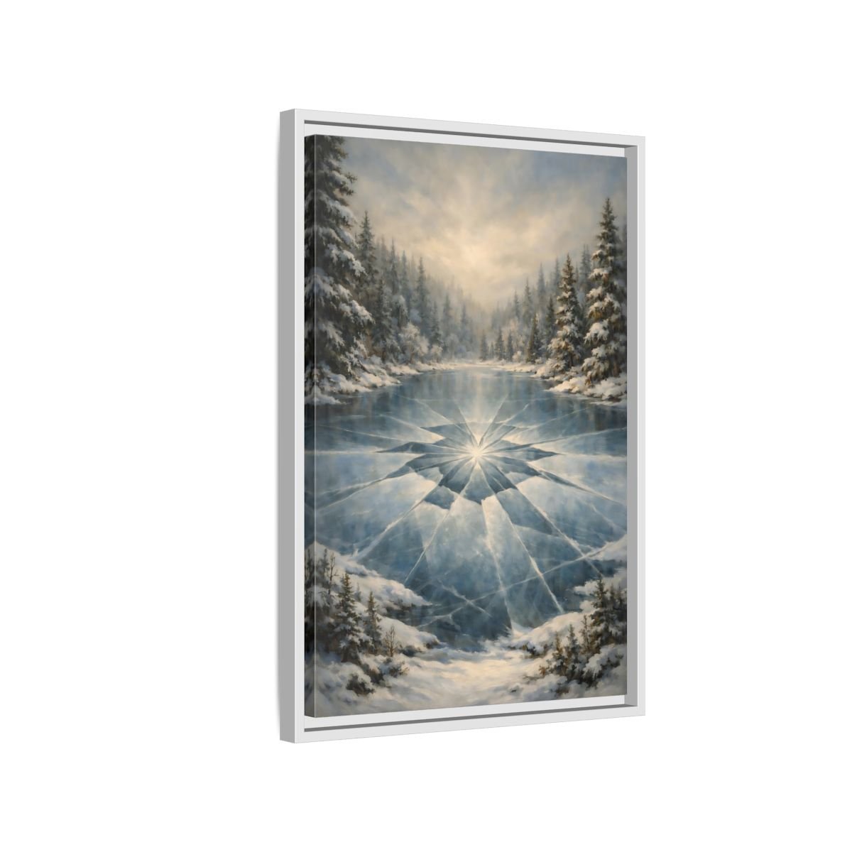 Nature Frozen Lake Blue - Framed Canvas Wall Art Print - YesArtYes