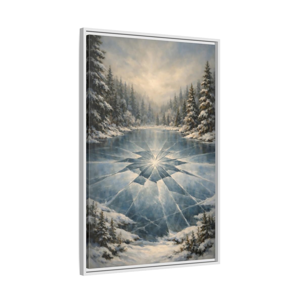 Nature Frozen Lake Blue - Framed Canvas Wall Art Print - YesArtYes