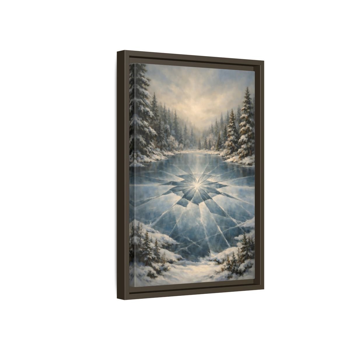 Nature Frozen Lake Blue - Framed Canvas Wall Art Print - YesArtYes