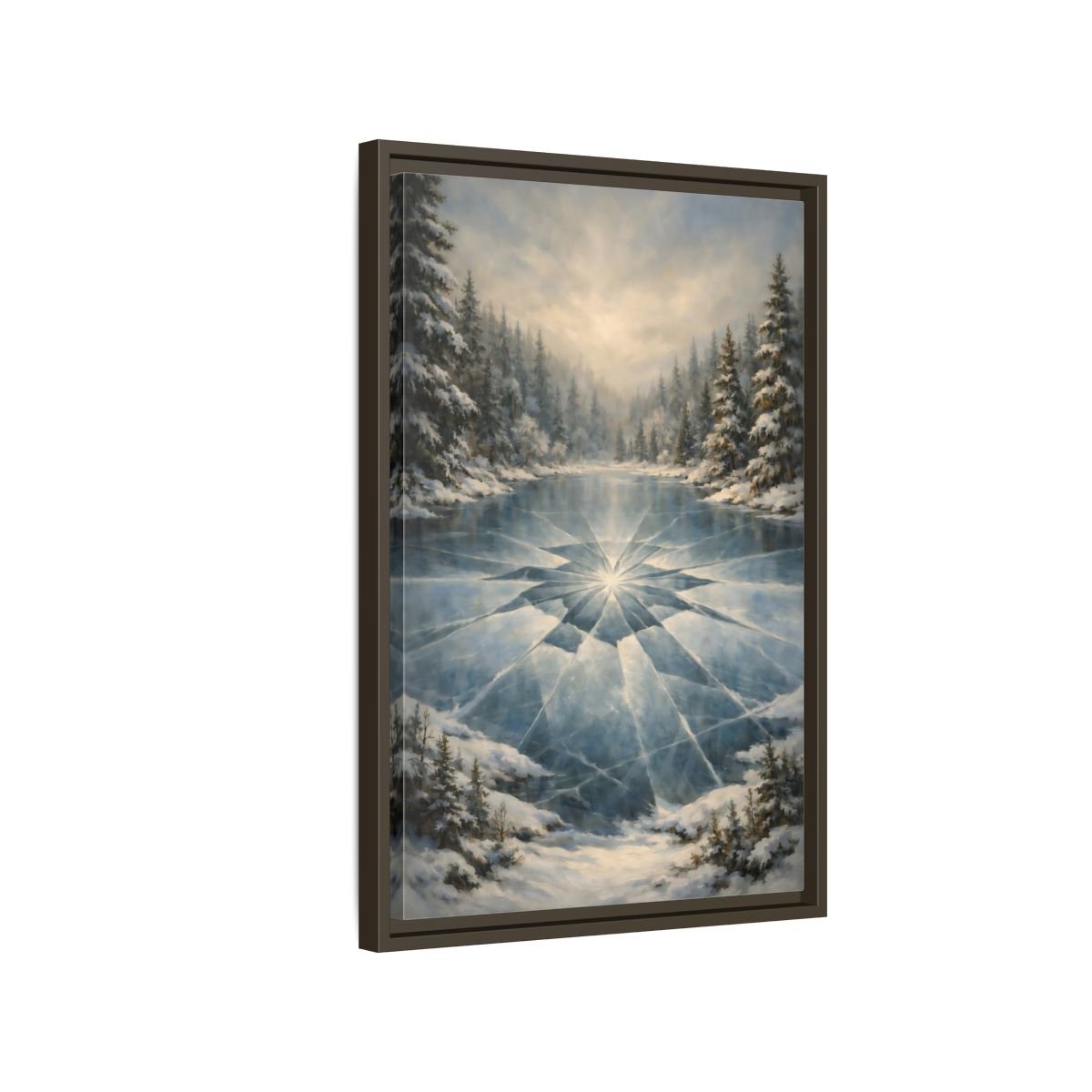 Nature Frozen Lake Blue - Framed Canvas Wall Art Print - YesArtYes