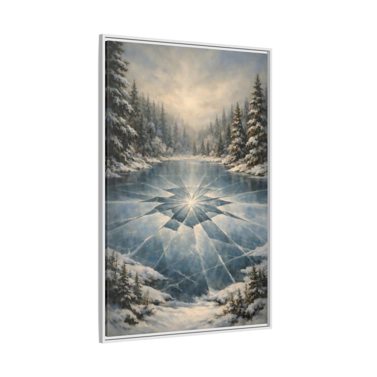 Nature Frozen Lake Blue - Framed Canvas Wall Art Print - YesArtYes