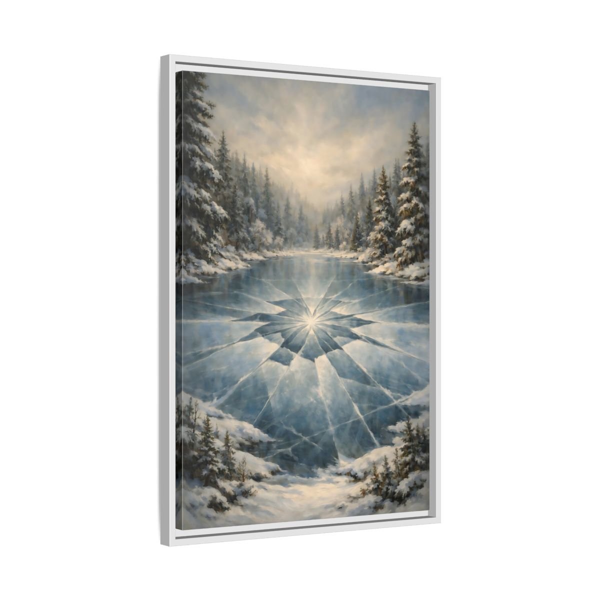Nature Frozen Lake Blue - Framed Canvas Wall Art Print - YesArtYes