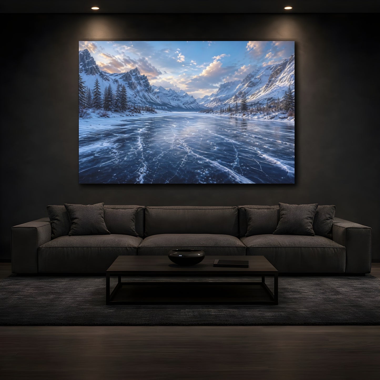 Mockup 4. Nature Frozen Lake Blue Winter shown as stretched canvas wall art