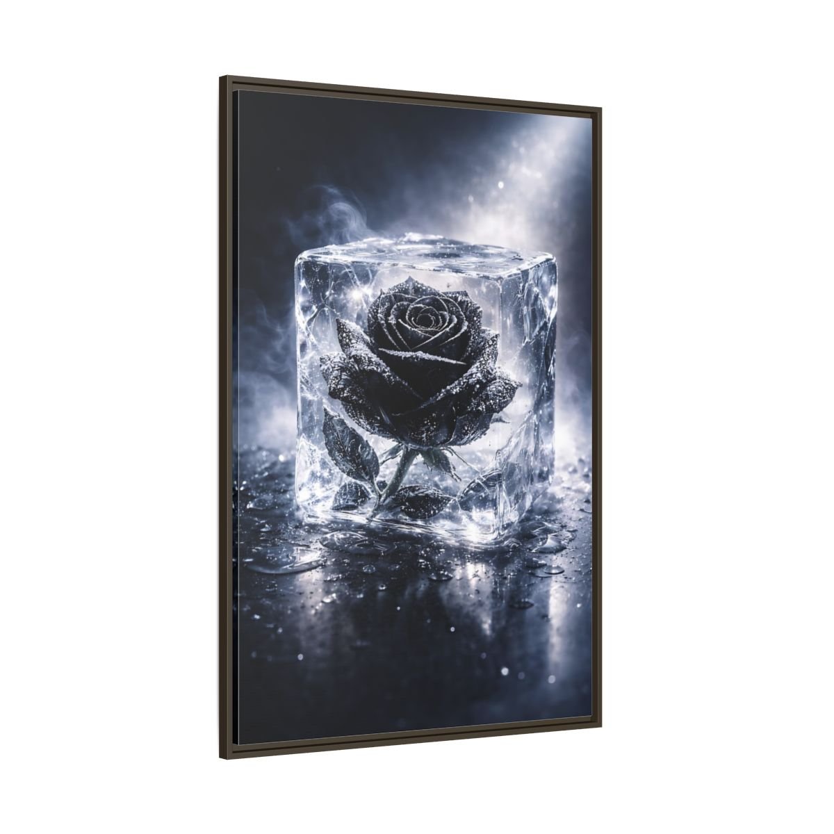 Nature Frozen Rose Black - Framed Canvas Wall Art Print - YesArtYes