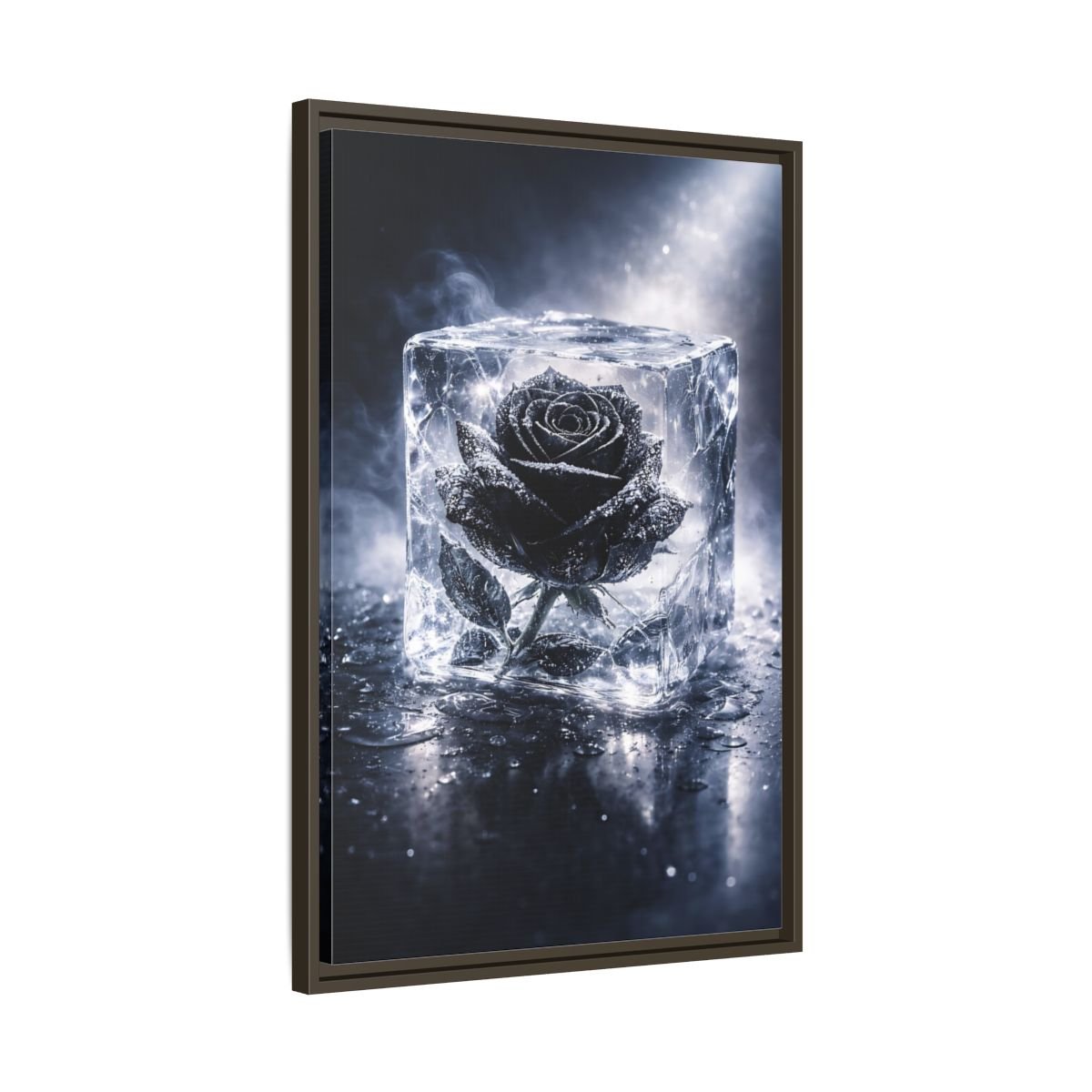 Nature Frozen Rose Black - Framed Canvas Wall Art Print - YesArtYes