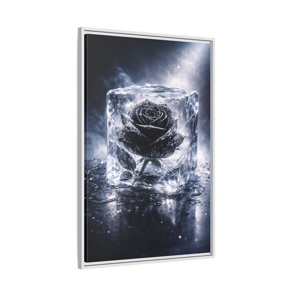 Nature Frozen Rose Black - Framed Canvas Wall Art Print - YesArtYes