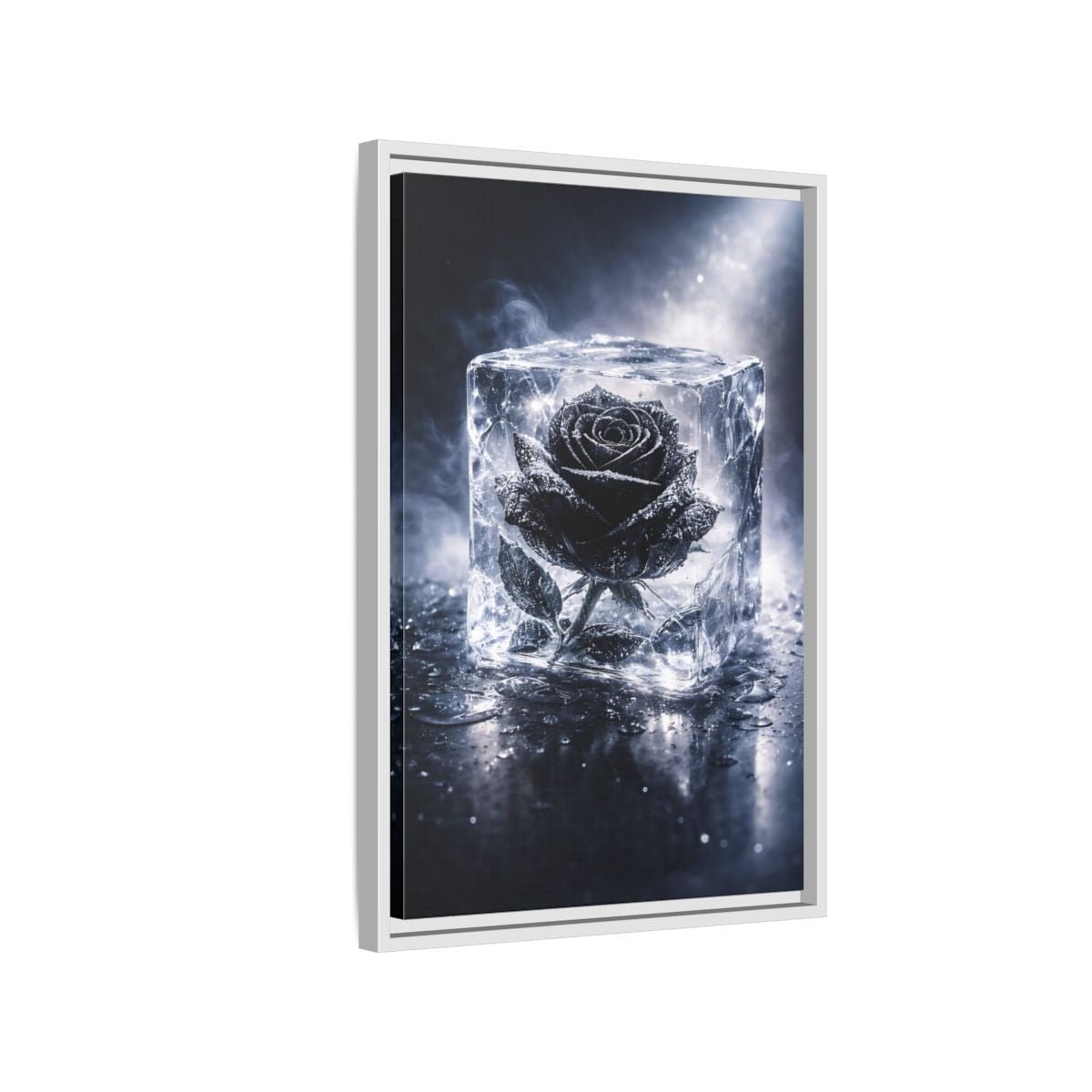 Nature Frozen Rose Black - Framed Canvas Wall Art Print - YesArtYes