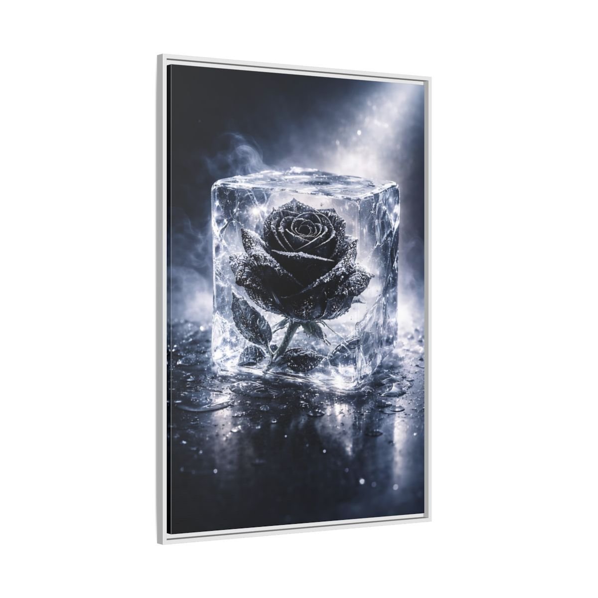 Nature Frozen Rose Black - Framed Canvas Wall Art Print - YesArtYes
