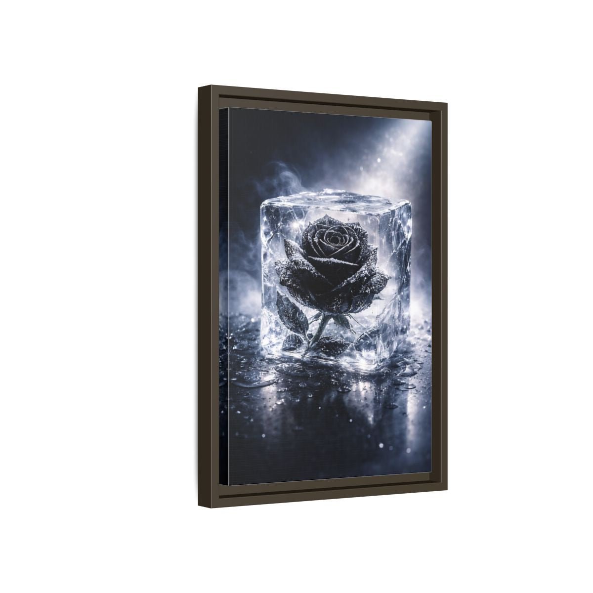 Nature Frozen Rose Black - Framed Canvas Wall Art Print - YesArtYes