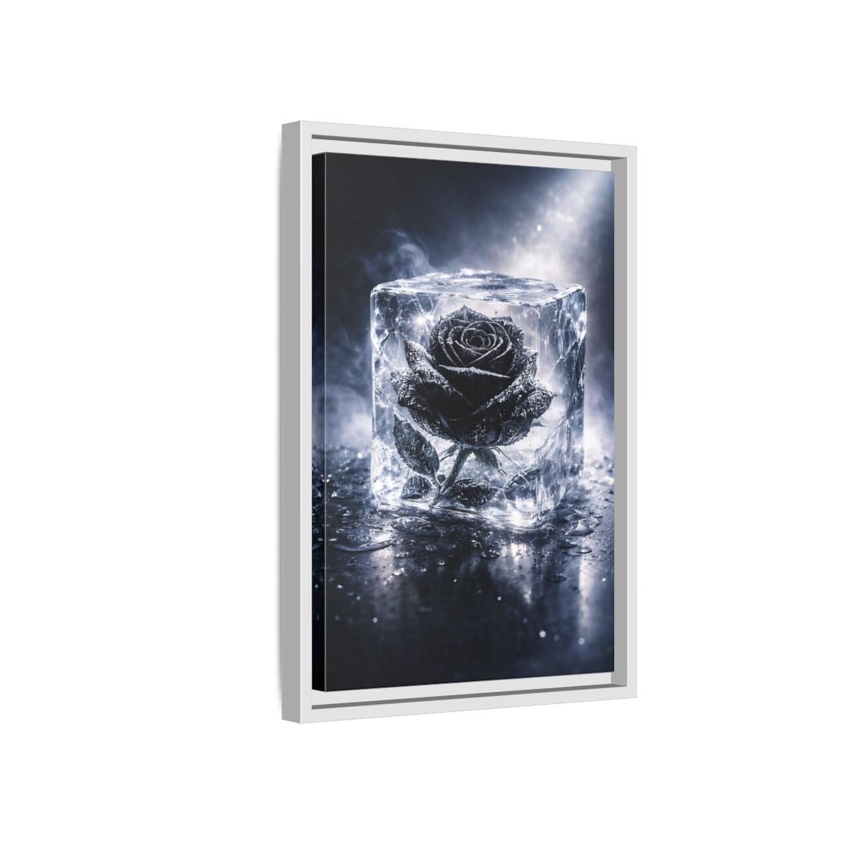 Nature Frozen Rose Black - Framed Canvas Wall Art Print - YesArtYes