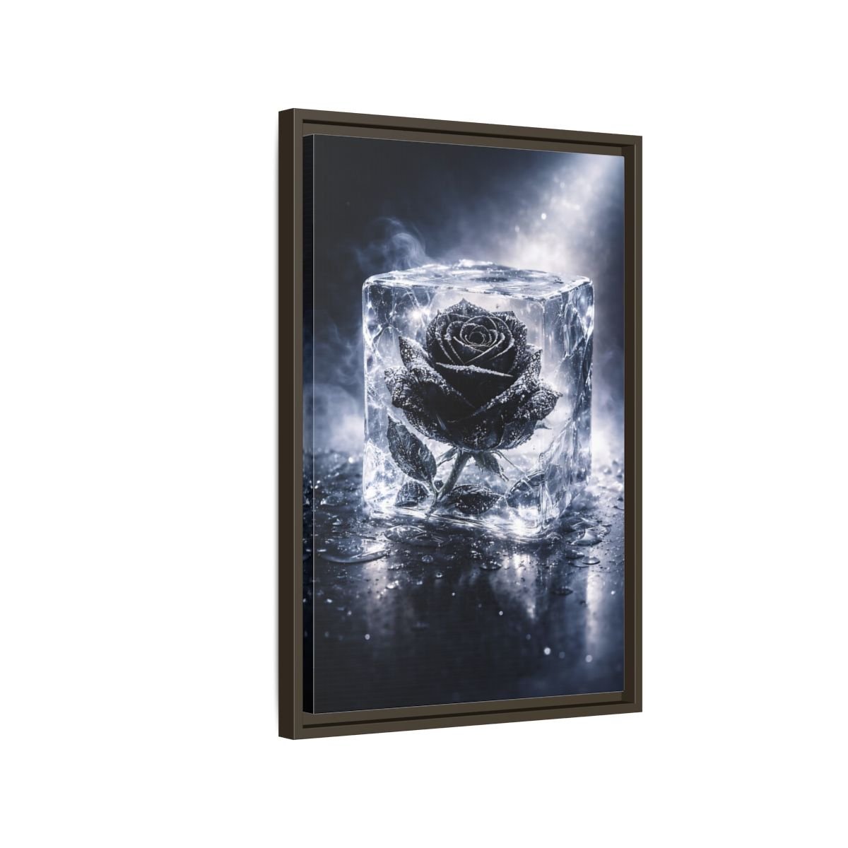 Nature Frozen Rose Black - Framed Canvas Wall Art Print - YesArtYes