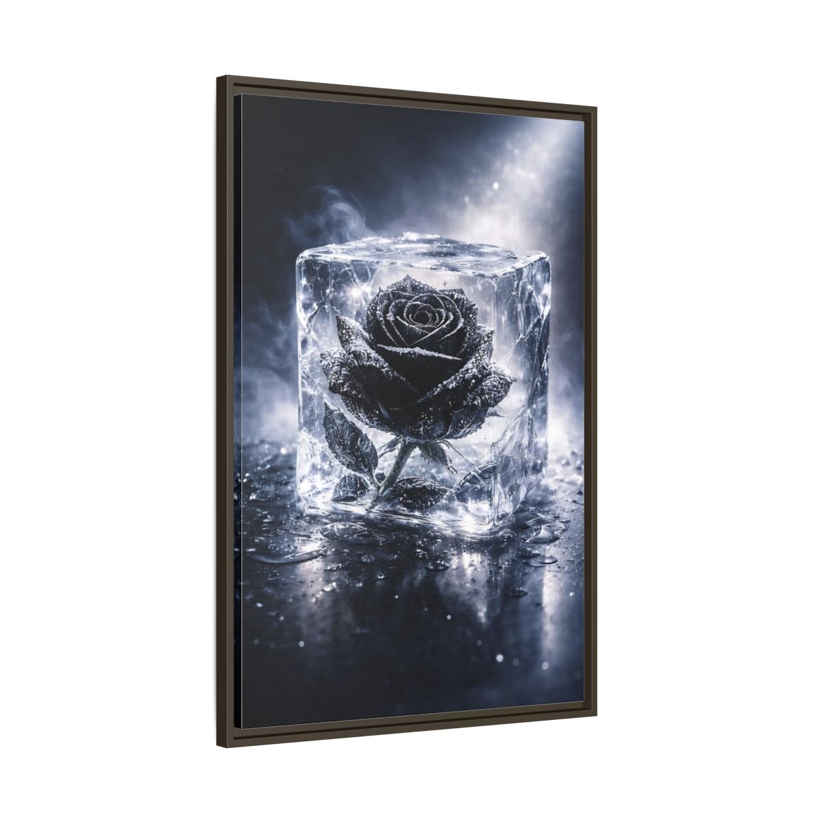 Nature Frozen Rose Black - Framed Canvas Wall Art Print - YesArtYes