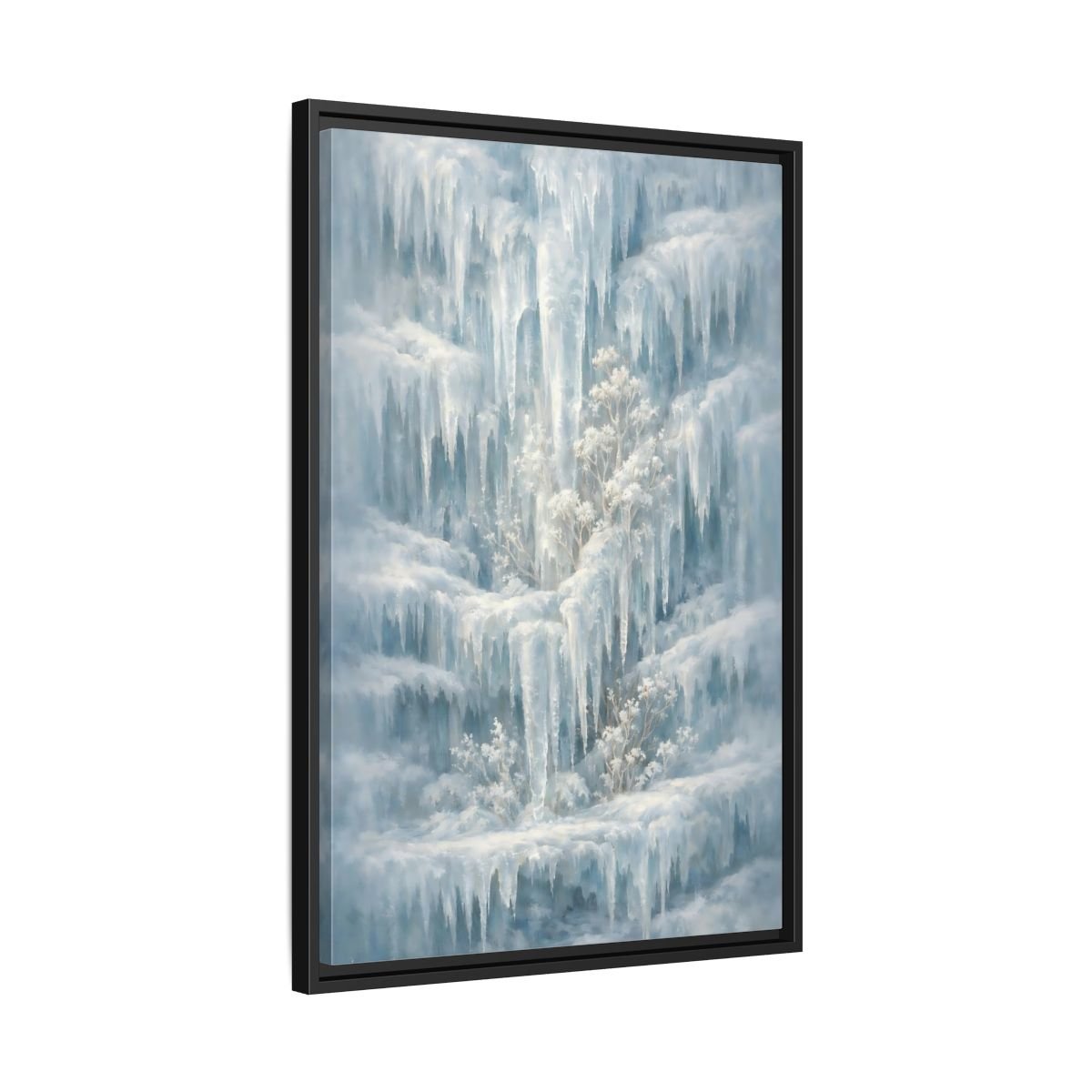 Nature Frozen Waterfall Icy - Framed Canvas Wall Art Print - YesArtYes