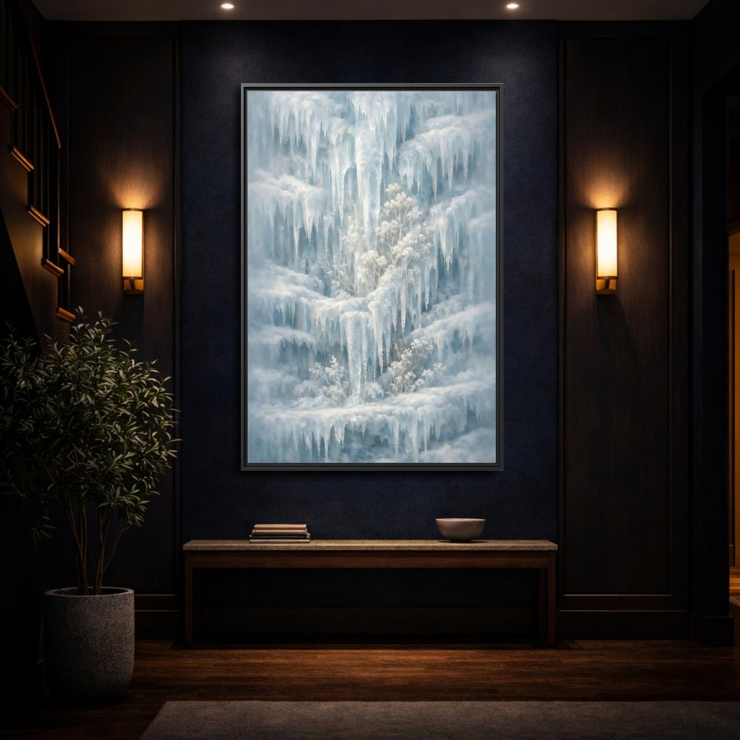 Nature Frozen Waterfall Icy - Framed Canvas Wall Art Print - YesArtYes