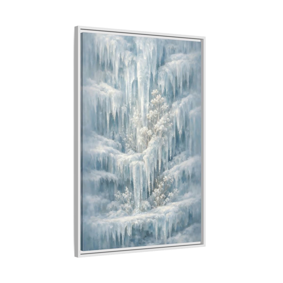 Nature Frozen Waterfall Icy - Framed Canvas Wall Art Print - YesArtYes