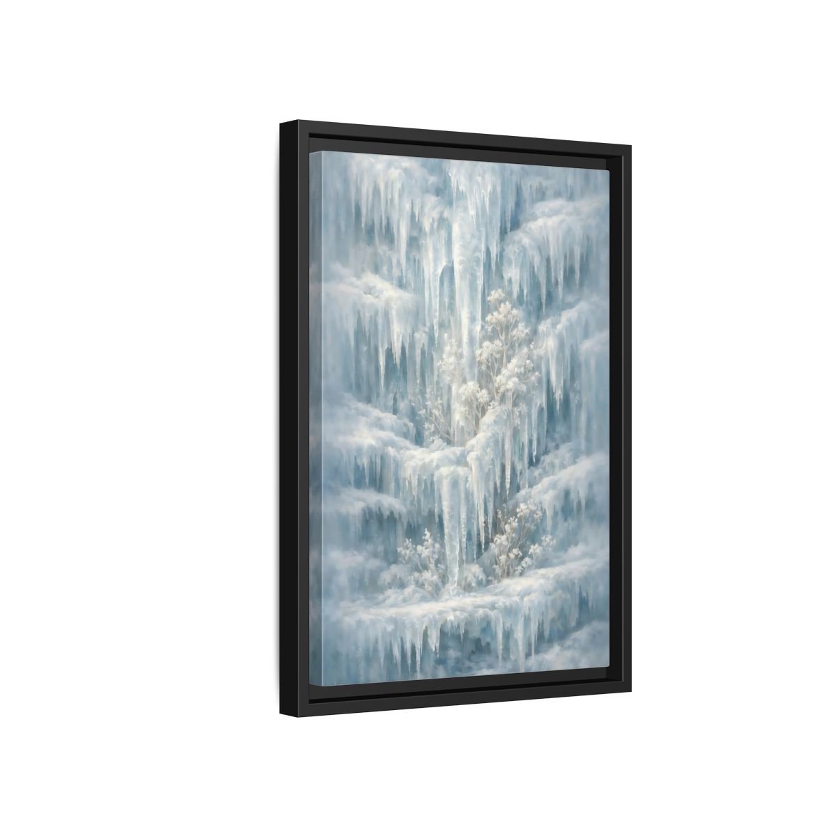 Nature Frozen Waterfall Icy - Framed Canvas Wall Art Print - YesArtYes