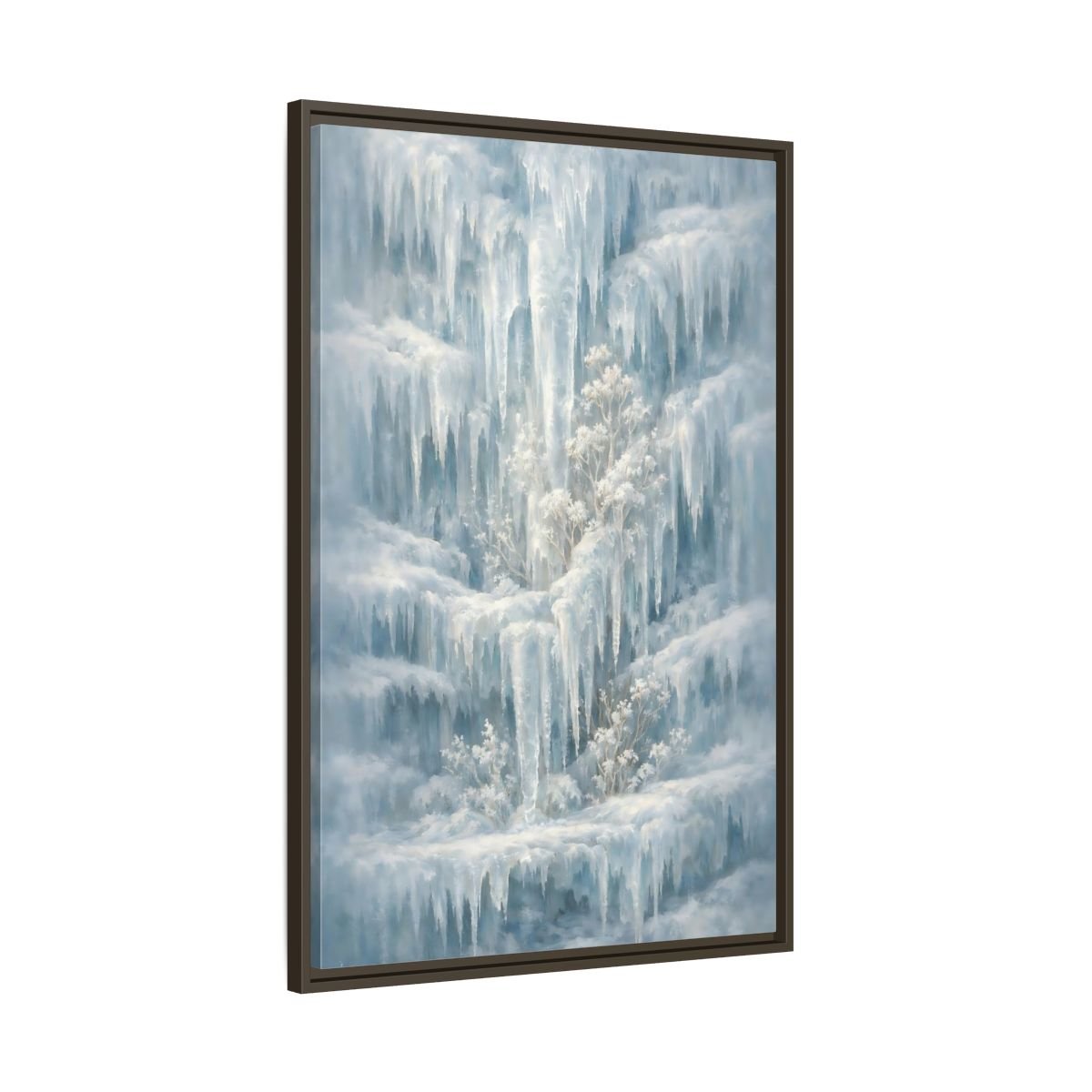 Nature Frozen Waterfall Icy - Framed Canvas Wall Art Print - YesArtYes