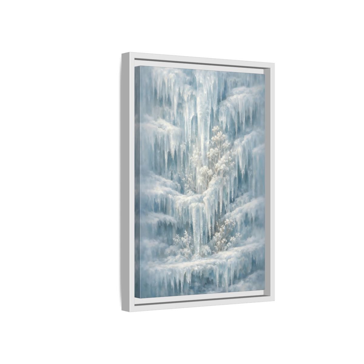 Nature Frozen Waterfall Icy - Framed Canvas Wall Art Print - YesArtYes