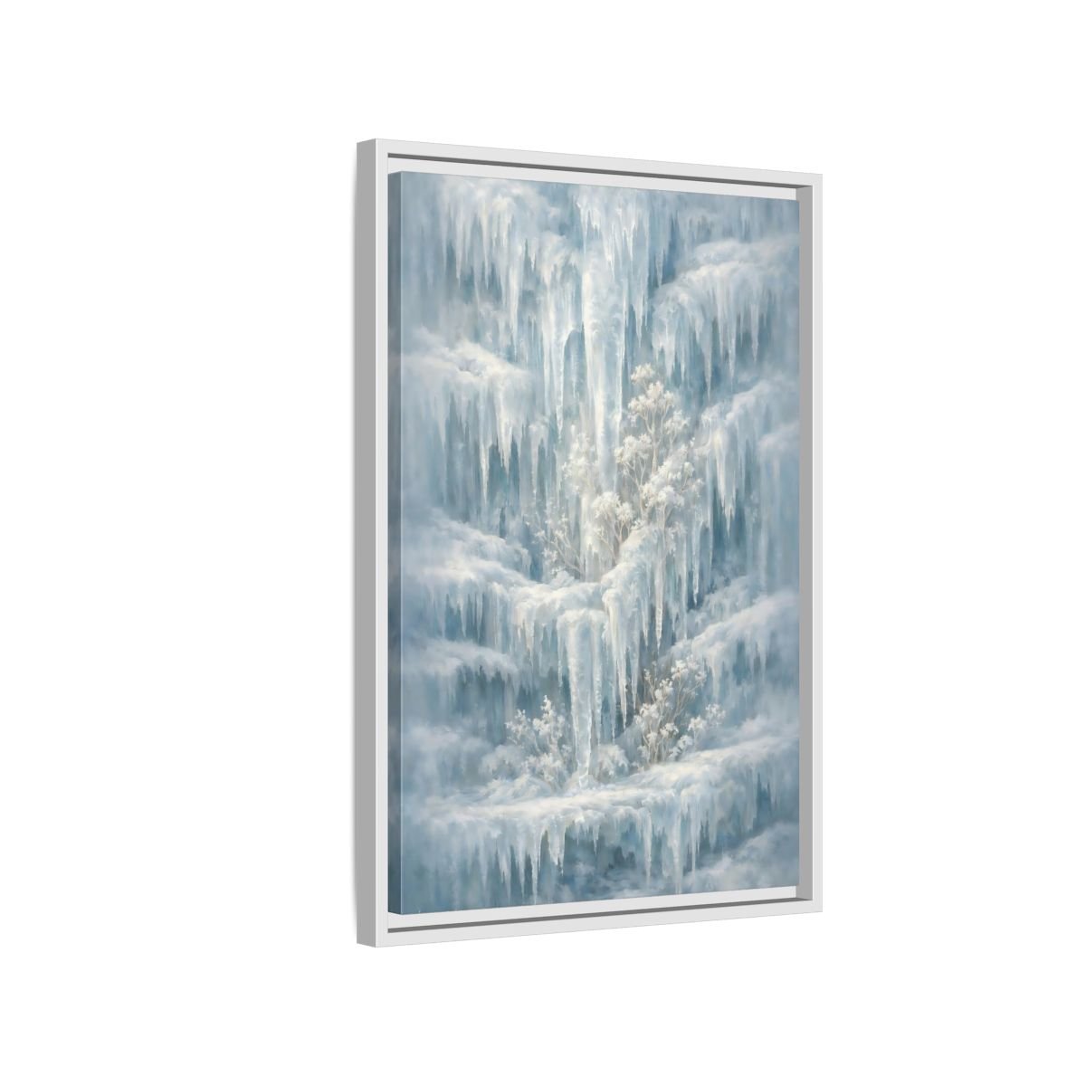 Nature Frozen Waterfall Icy - Framed Canvas Wall Art Print - YesArtYes