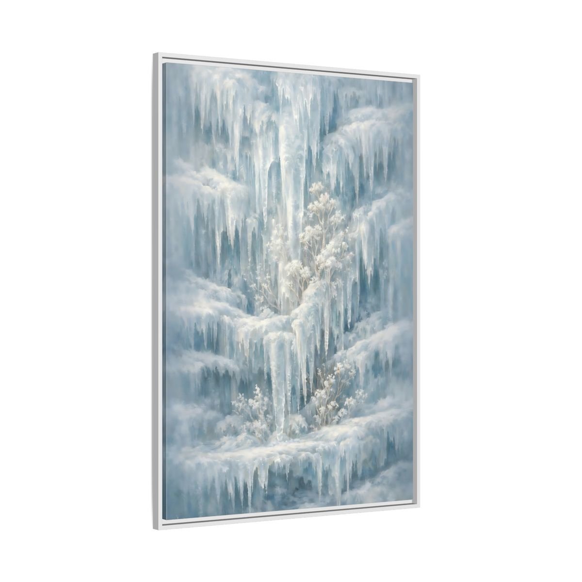 Nature Frozen Waterfall Icy - Framed Canvas Wall Art Print - YesArtYes