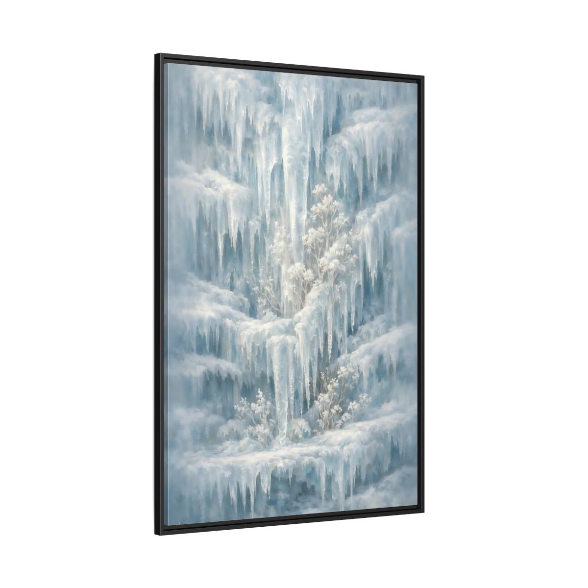 Nature Frozen Waterfall Icy - Framed Canvas Wall Art Print - YesArtYes