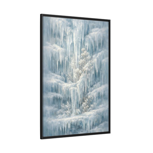 Nature Frozen Waterfall Icy - Framed Canvas Wall Art Print - YesArtYes