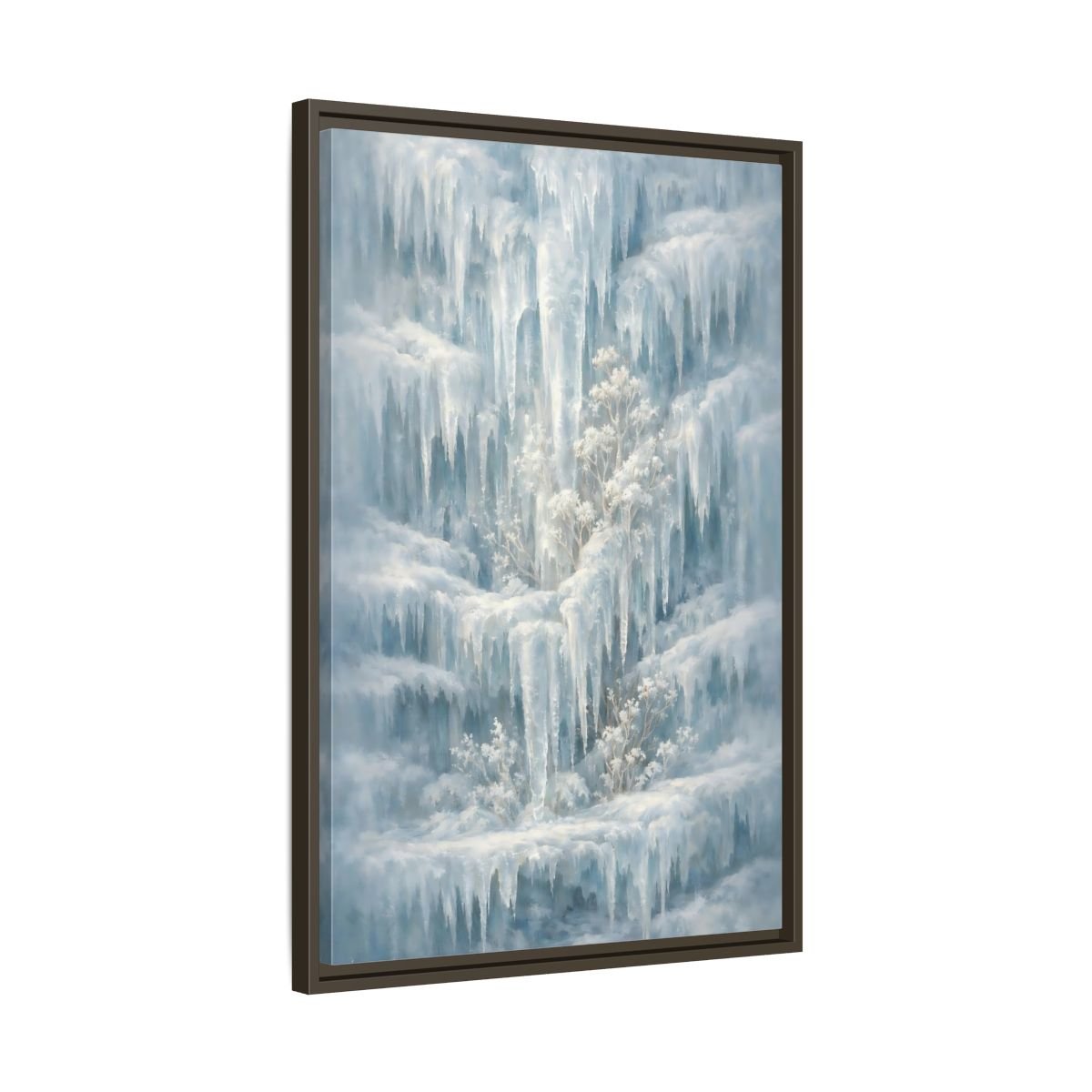 Nature Frozen Waterfall Icy - Framed Canvas Wall Art Print - YesArtYes