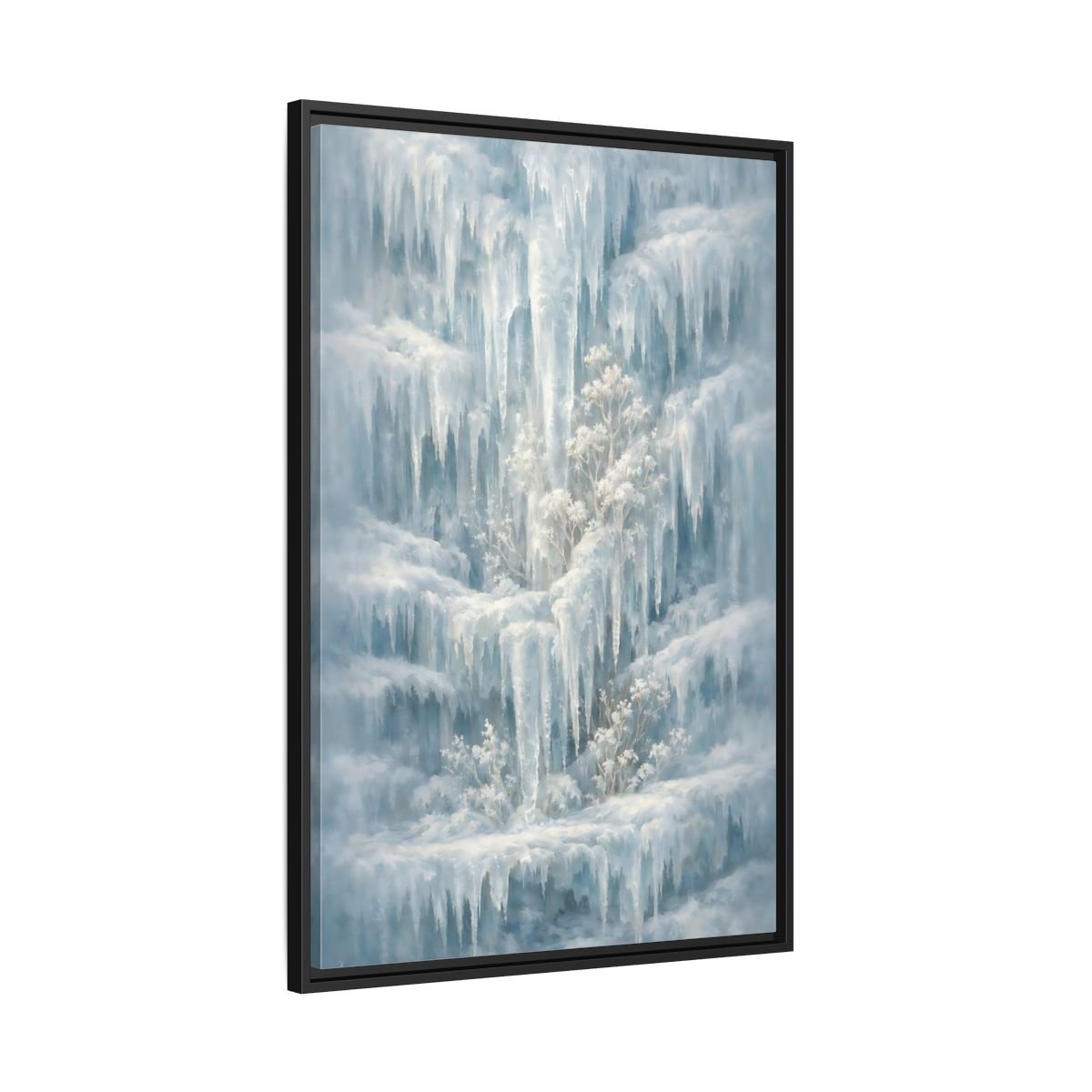 Nature Frozen Waterfall Icy - Framed Canvas Wall Art Print - YesArtYes