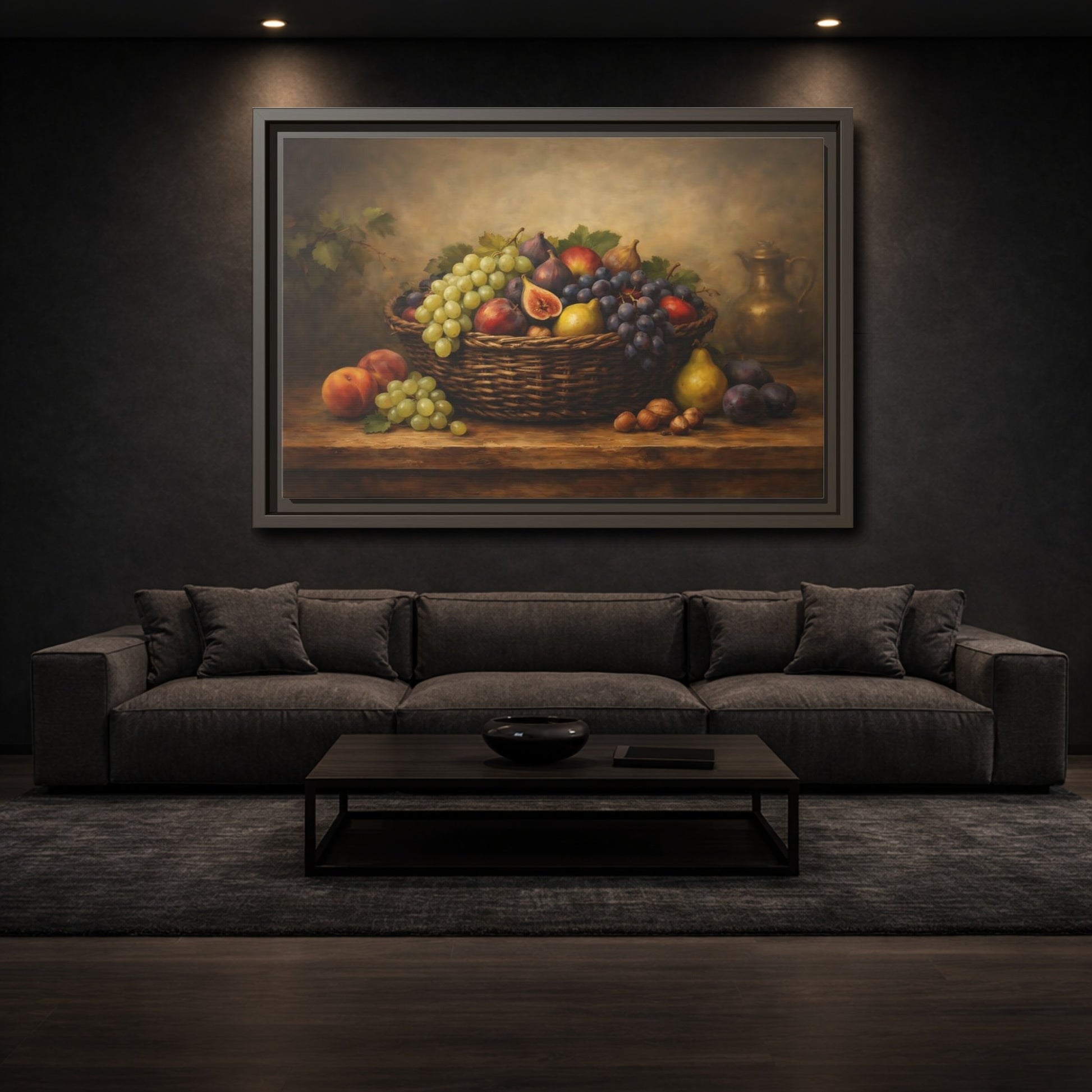 Mockup 2. Nature Fruit Basket Earthy Fruit Basket shown as stretched canvas wall art