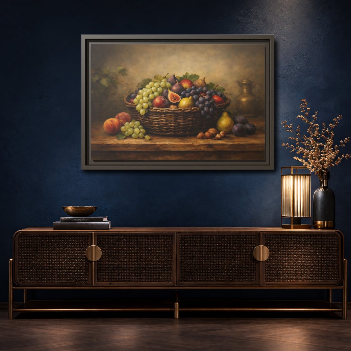 Mockup 4. Nature Fruit Basket Earthy Fruit Basket shown as stretched canvas wall art